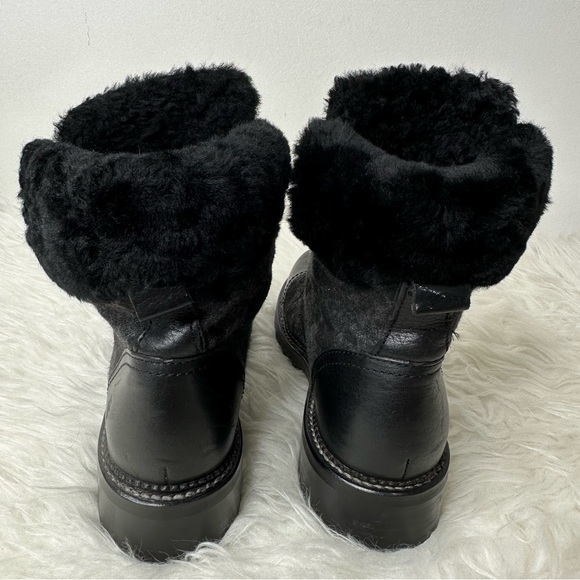 Frye Women’s Samantha Black Leather Canvas Shearling Combat Hiking Boots Size 8 - Picture 6 of 15